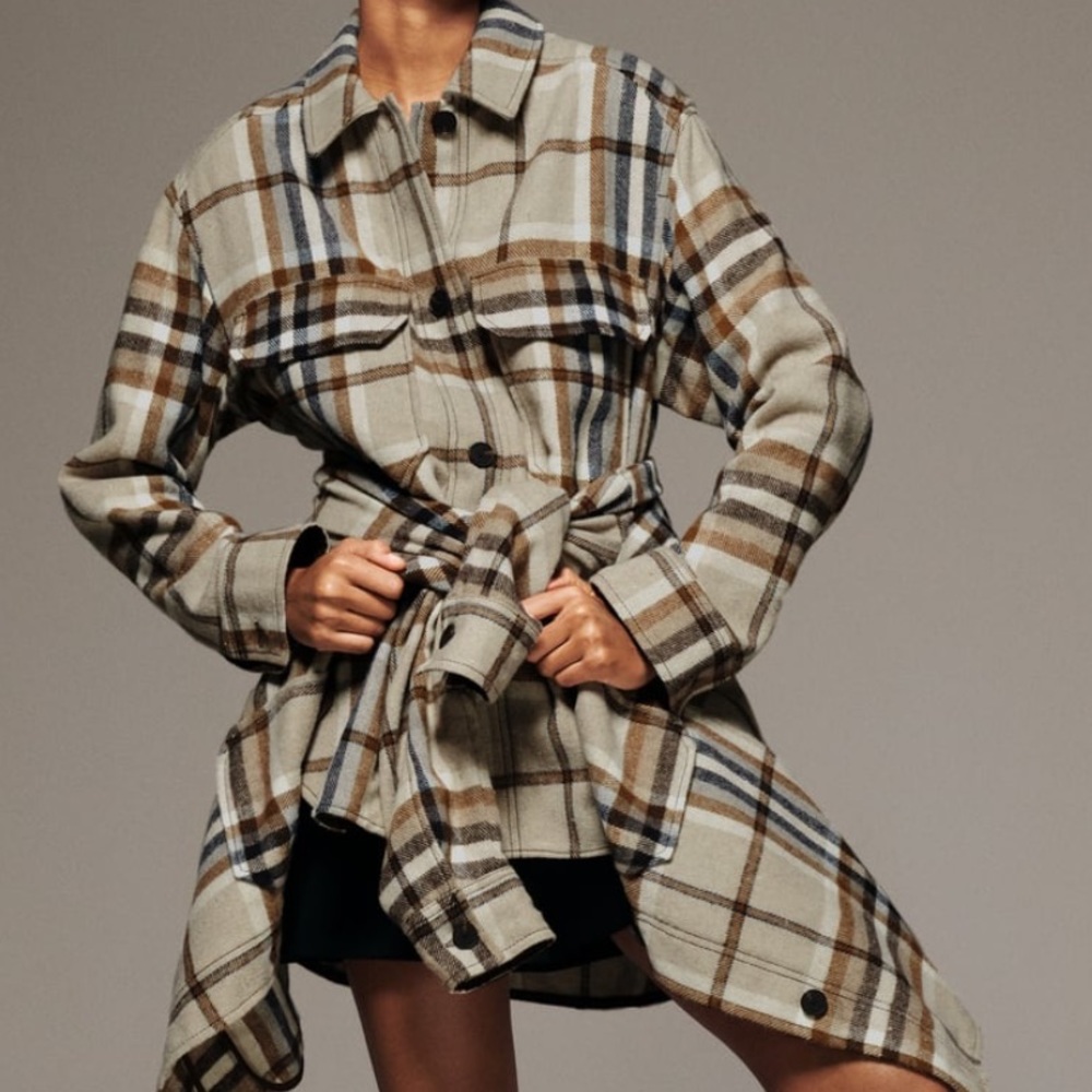 Zara Plaid Utility Jacket - Brown and Cream